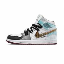 Jordan Air Jordan 1 Ežiuko kiauto odos danga Vidutinio aukščio senoviniai krepšinio batai Unisex Balti Mėlyni HF3216-102(Team1068-) 41