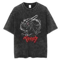 Berserk Guts Manga Panelė Vintage Išplėtas Dydžio T-shirt | Unisex Tamsaus Fantastikos Anime Streetwear Marškinėliai L