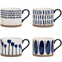 Koja 16 oz. Elegantiškas rankomis tapytas didelis dekoratyvinis porceliano keramikos puodelių rinkinys. 4 dekoratyvūs puodeliai. Spalvinga dovanų pakuotė. Sužavėkite ir pramogaukite šeimą raudona