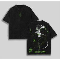 BLEACH Grimmjow Jeagerjaques Resurrección Vintage Rūgštiniu būdu išplėštas Dvipusis Grafinis Oversize Juodas Marškinėlis | Anime Gerbėjų Gatvės Stiliaus Merch Marškinėlis L