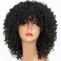 MISSQUEEN Afro garbanotas perukas Rudas daugiaspalvis garbanotas perukas Minkštas visiškai sintetinis perukas juoda