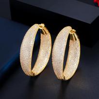CMM žavūs auksiniai blizgūs cirkonio auskarai balto aukso spalvos