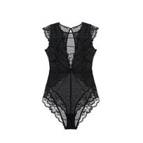 Vintage Sexy Onesies Itin ploni nėriniai be rankovių mieguisti be nugarų, kvėpuojantis tinklelis, patogios moteriškos pižamos S juoda