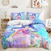 3D undinėlės patalynės komplektas mergaičių kambariui Fantasy Print antklodės užvalkalas ir pagalvės užvalkalas 2/3 vienetų DE155 * 200 viso dydžio greitai džiūstantis namų dekoravimas Baby 100x135cm