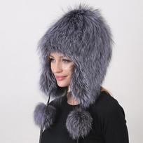 „Fox Fur Bomber“ kailio kepurės moterims Pūkuota tikro kailio ausų gaudyklės kepurė Adjustable(55-60cm)