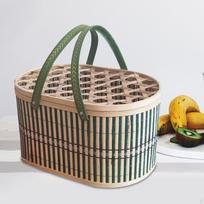 Bambuko pintas krepšys su dangčiu Maisto laikymui Dovanų pakavimui Tortui Hollow Lid