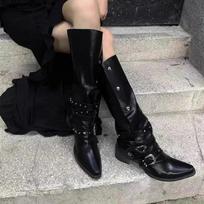 Mada Moteris Juoda Punk Aukštakulniai Platforminiai Žemi Kulnai Tendencija Punk Gotika Naujas Rokas Odinė Mada Moterims Stambūs Riterio Motociklininko Batai 35 juoda