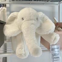 Super minkšti pilki dramblio pliušiniai žaislai, mieli kimšti ausys, ilgi pliušiniai dramblio gyvūnai, pliušinė apkabinanti pagalvė 45cm balta