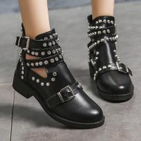 Women's spring new fashion round toe thick bottom non-slip flat shoes casual comfortable metal design mid-calf boots size 43 38 juoda