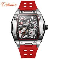 Vyriški laikrodžiai Mada Skeleton Mechaniniai Sportiniai Laikrodžiai Šviesūs Vandeniui Atsparūs Tourbillon Automatiniai Plieniniai Laikrodžiai raudona
