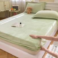 Rudens Žiemos Šiltas Prigludęs Paklodė Flanelinis Minkštas Patogus Karališko Dydžio Paklodės Storas Koralinis Vilnos Čiužinio Užvalkalas Pliušinis Paklodė 2xPillowcase48x74cm žalia