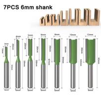 7 vnt./kompl. 6 mm/1/4 colio kotas tiesus freza volframo karbidas viena dviguba fleita maršrutizatoriaus freza medžio frezavimo pjoviklis medžio apdirbimo įrankiui naujas 7Pcs 6mm