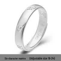 999 Sterling Silver Open Index Ring with Six-Character Mantra for Men & Women – Trendy Unisex Holiday Gift Adjustable Open