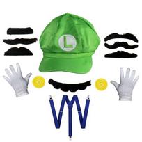 Oficialus Mario Veikėjo Suaugusiųjų Aštuonkampis Šiaudinis Skrybėlaitė, Kepuraitė ir Aksesuarų Rinkinys Luigi