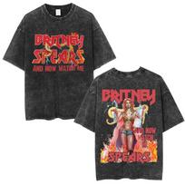 Britney Spears 2000 Tour Vintage Wash Double-Sided Oversized T-Shirt, Unisex Y2K Pop Fan Streetwear Tee, 100% Cotton Casual Short Sleeve Top L