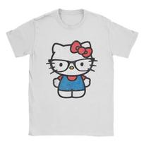 Hello Kitty Nerd Glasses Vintage Distressed Black T-Shirt | Unisex Cute Cartoon Streetwear Tee 4XL white