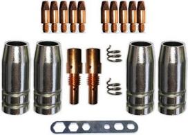 Dėvėtų dalių rinkinys MB25 dujų antgaliai, antgalių lazdelės, galios antgaliai MIG/MAG 0,9 mm, raktas MB 25, SB 25, TBI250, Tops 250, Ergoplus 25, Ergoplus 250 degikliams ir daugeliui kitų identiškų degiklių