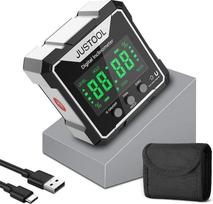 JUSTOOL Skaitmeninis LCD protektorius Inklinometras Lazerinis protektorius Nuolydžio matuoklis Lygis IP54 Lygio dėžutė 4-pusė magnetinė lyginimo dėžutė Skliauto dėžutė su C tipo įkrovimo kabeliu