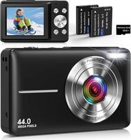 Skaitmeninis fotoaparatas, kompaktiškas fotoaparatas su 44 MP nuotraukomis, 1080P vaizdo įrašu, 2,4 colio IPS ekranu, 16x skaitmeniniu priartinimu, 32GB TF kortele, 2 baterijomis, tinka paaugliams ir berniukams, mergaitėms, juodas