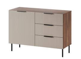 Cama ALMERA TYP 2 komoda, 104x42x75cm, 3 stalčiai, 1 durelės, riešuto ir kašmyro spalvos