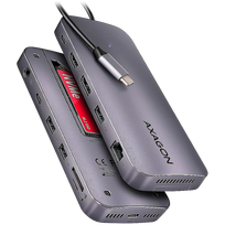 AXAGON Multiport USB-C 10Gbps hub. NVMe/SATA M.2, HDMI and DisplayPort. Cable USB-C 50 cm.