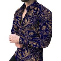 Men Shirt Turn-down Collar Single-breasted Slim Fit Long Sleeve Buttons Soft Flower Print Mid M geltona