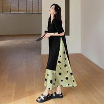 Plus Size Summer Women's Dress Long Big Polka Dot V-Neck Short Sleeve Dresses L juoda