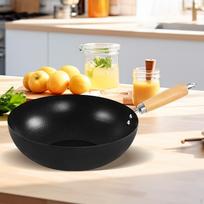 Kiniškas Wok keptuvė, puodas su medine rankena, virtuvės reikmenys, tvirtas, daugiafunkcis, kiaušinių kepimui 24cm