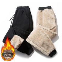 Vyriškos storos neperpučiamos pliušinės sniego kelnės: Rudens/žiemos tiesaus kirpimo kelnės su medvilne ir ėriuko oda. 4XL [165-179 lbs]