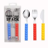Trijų dalių statybinių kaladėlių rinkinys Vaikams peiliai, šakutės, šaukštai Indai Three piece cutlery set