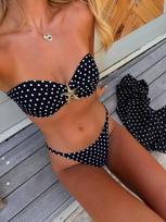 Women's Swimsuit Solid Color Chest Strap Back Sexy Low Waist Split Swimsuit Bikini Suit Beach Wear XS mėlyna