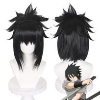 Anime Cosplay Perukas, Uchiha Sasuke Smaili Juodi Trumpi Plaukai Aukštos Temperatūros Sintetinis Plaukų Priauginimas juoda