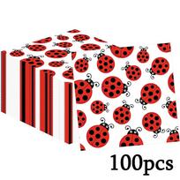 100pcs Ladybug Paper Napkins Fancy Cute Ladybug Lunch Dinner Tableware Disposable Paper Napkin Set Black Red Little Lady Beetle Party Themed 100pcs