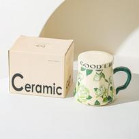 Premium Lily of The Valley Ceramic Water Cup Home Office Large Capacity Coffee Cup Breakfast Cup with Lid Design Coffee Cup 401-500ml