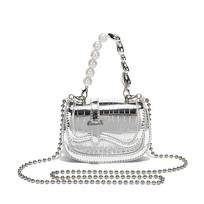 Vasarinė nišinė grandinėlės su perlais Crossbody madinga mini sidabrinė rankinė sidabras