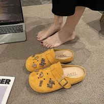 Thick-soled, Flip-top Half-slippers Spring Shoes One-foot Flat Flip-flops 35 tamsiai ruda spalva