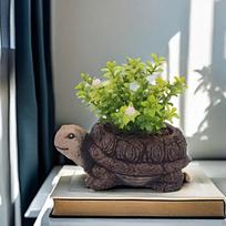 Gyvūno vazonas Gėlėms Stalo Amatas Menas Kūrybiškas Gėlių vazonas Bonsai Knygų lentynai Turtle gray