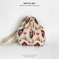Crossbody Bag Bucket Bag Drawstring Ethnic Style Large-capacity Hand-held Single-shoulder Bag rožinė