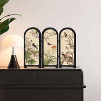Kiniško dizaino mini ekrano ornamentas 3 dalių pertvara mažas stalinis paukščių ir gėlių raštas skirtas Style B beige