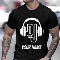 Asmeniško vardo DJ marškinėliai Individualaus vardo logotipo marškinėliai DJ drabužiams Individuali dovana vyrams Muzikinė dovana DJ pasidaryk pats marškinėliai S juoda
