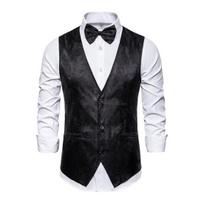 Vyriška scenos šou liemenė su peteliškės spauda, viengubas krūtinės, slim fit, formalus, verslo, V formos iškirpte, be rankovių M juoda