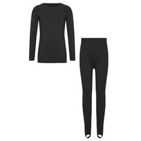 Girls Seamless Thermal Underwear Set Long Sleeve Pullover Top Stirrup Leggings Dance Practice Warm Up 6-10 Years