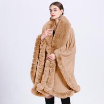 Elegantiškas V atvartas Dirbtinis reksas triušio kailinis apsiaustas Cape Žieminis Moteriškas Didelis Ilgas Šalis Visiškai Apdailintas Kailis Megztas Apsiaustas Paltas didelio dydžio Parka One size kupranugaris