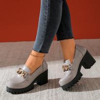 Didelio dydžio platforminiai moteriški loferiai, nauji odiniai batai apvaliu priekiu ir kvadratiniu kulnu 35 pilka spalva