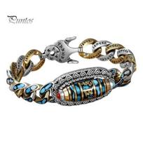 Faux Turquoise Six-character Mantra Nine-eyed Dzi Bead Bracelet Spiritual Enlightenment Meditation Luck Amulet Bracelet for Men Women 22cm