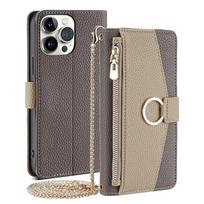 Odinės piniginės kryžminio korpuso atverčiamas dėklas, skirtas iPhone 15 14 13 12 11 Pro XS Max XR X 7 8 6 6S Plus SE 2020 2022 kortelės lizdo žiedo dangtelis For iPhone 15 pilka