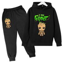 Kawaii Kūdikio Marvel Groot Gobtuvėlis Vaikų Mados Gatvės Gobtuvėlis+Kelnės Kostiumas Laisvalaikio Bėgimo Palaidinė Aš Esu Groot Juokingas Animacinis G 100 smėlis