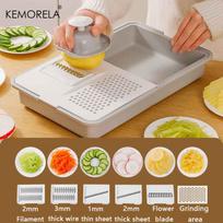 6-in-1 Vegetable Grater Set - Kitchen Multifunctional Grater Slicer with Drain Basket, Cutting Board for Fruits Salad Easy Clean