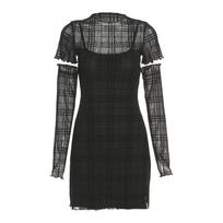 Autumn and Winter Women Decoration Height Fanny Pack Hip Fashion Plaid Three-piece Dress S juoda