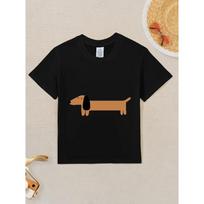 Europos dydžiai Vaikų takso šuns grafinis marškinėlis - Mielas dešrainio šuo margintas trumpomis rankovėmis, apvaliu kaklu T-shirt berniukams ir mergaitėms, minkštas kvėpuojantis audinys 98cm balta